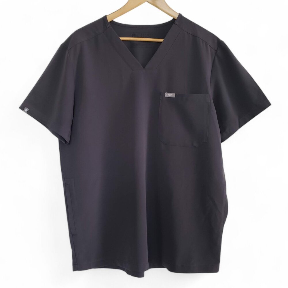 Figs Chisec Scrub Men's Dark Grey V Neck Medical Comfort‎ One Chest Pocket M